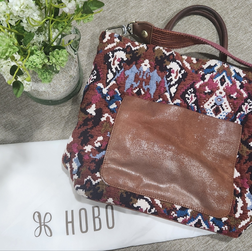 HOBO Multicolor Satchel with Brown Leather Accent